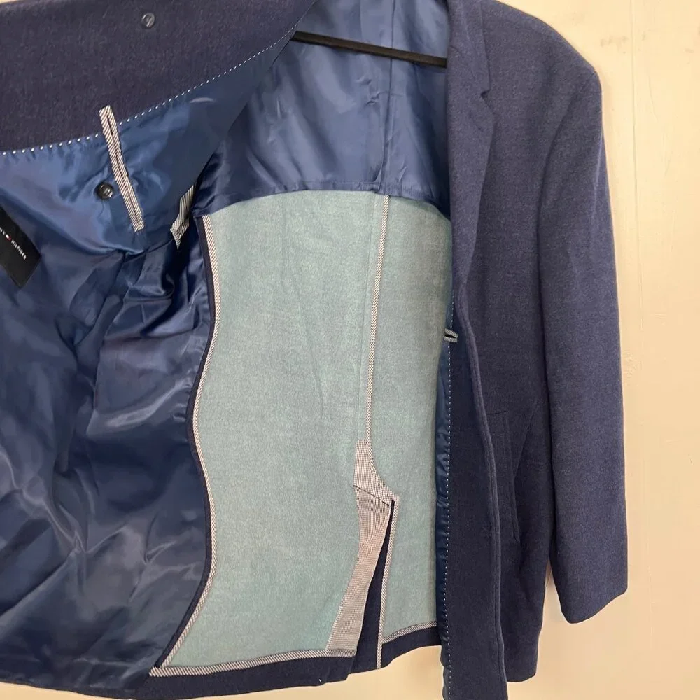 Tommy Hilfiger Overcoat Navy Blue Felt Mens Size 44‎ Short Coat Jacket 44S